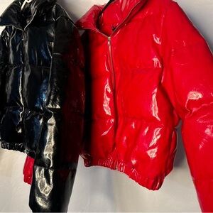 Shiny Red and Black Puffer Jackets
